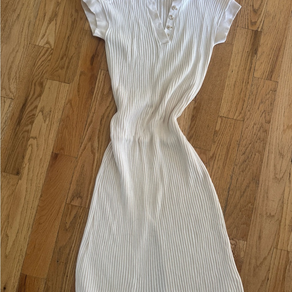Varley White Pinstripe Midi Dress
